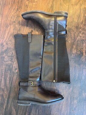 Cole Haan Brown umder the-Knee Zip & Knit Panel Riding Boots